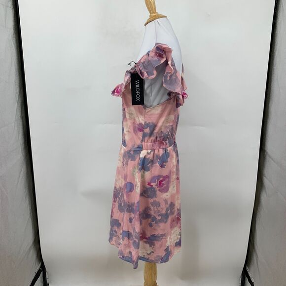 Wildfox Blair Dress Women L Large Soft Abstract Watercolor Ruffled V Neck A Line - Picture 3 of 14